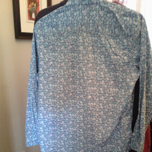 large men's Perry Ellis blue & white floral long sleeve shirt - Picture 4 of 4